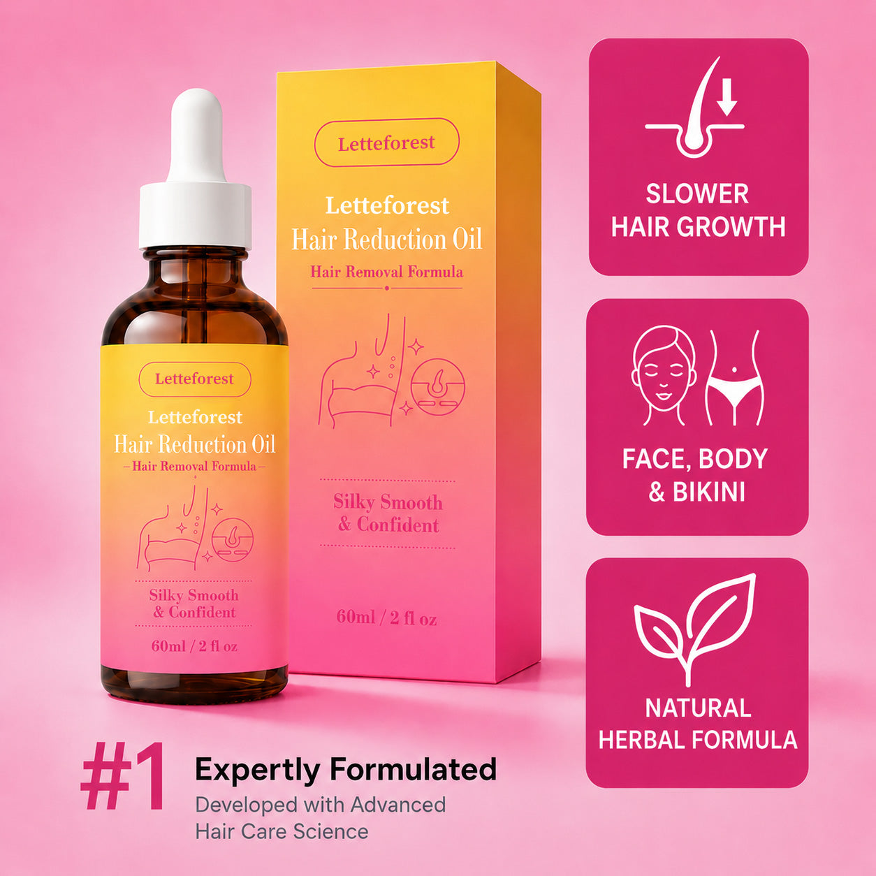🔥LAST DAY 60% OFF Letteforest Hair Reduction Oil 60 ml – Permanent Hair Removal Oil