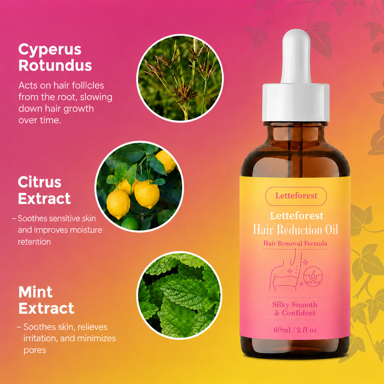 🔥LAST DAY 60% OFF  Letteforest Hair Reduction Oil 60 ml – Permanent Hair Removal Oil